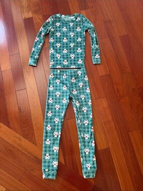 Kids Green Plaid Fleece Bear Pajama Set